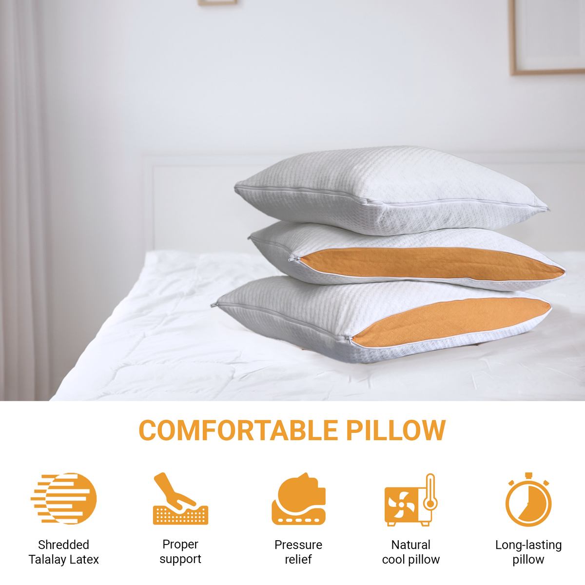 JUVEA Edit Shredded Talalay Latex Queen Pillow. 3 in 1 Firmness