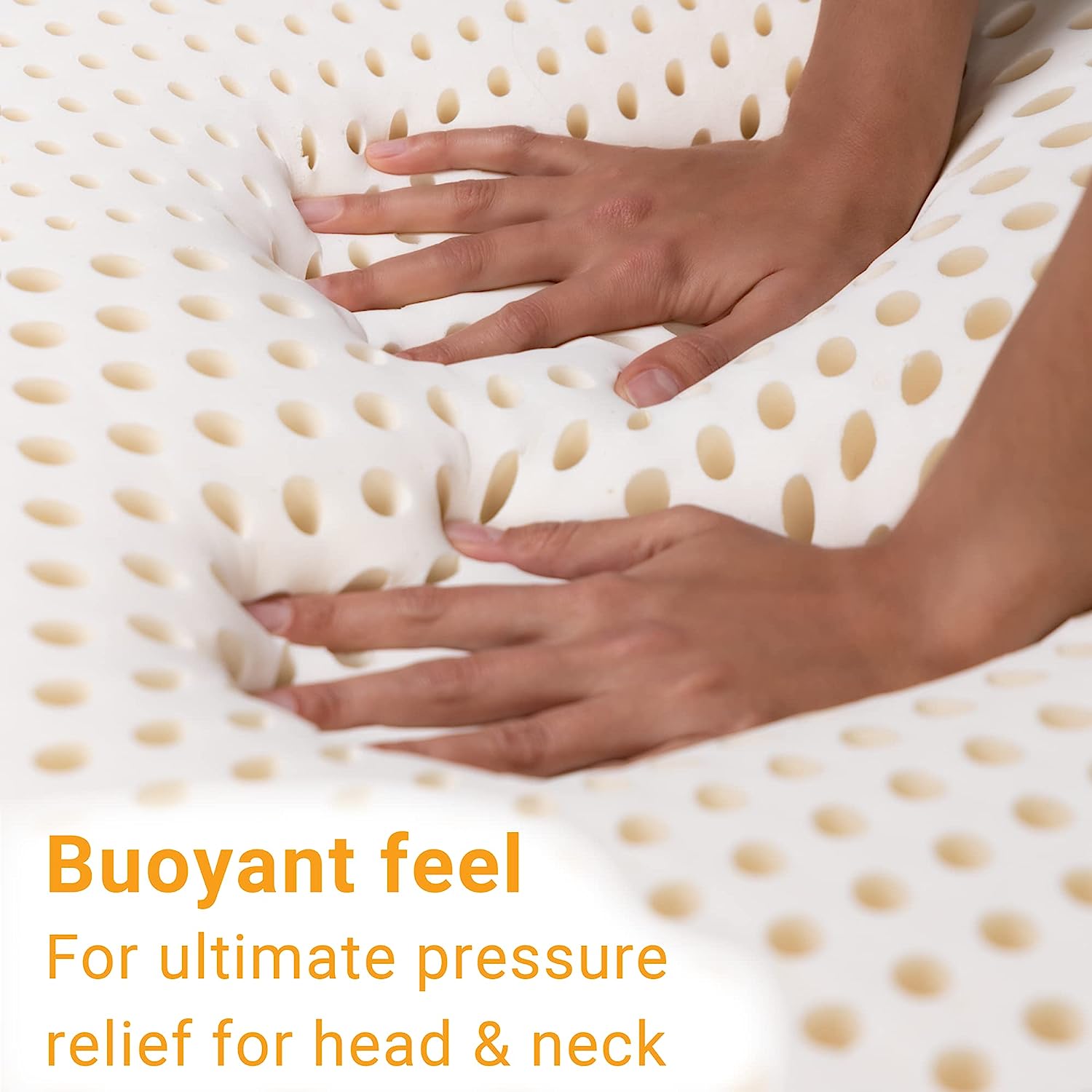 Buoyant feel, hands squishing a juvea pillow