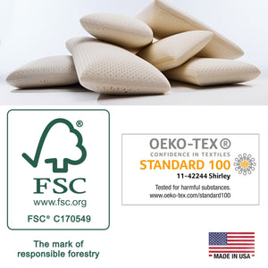 Pile of Juvea pillows. Oeko-TEX & FSC® Certified